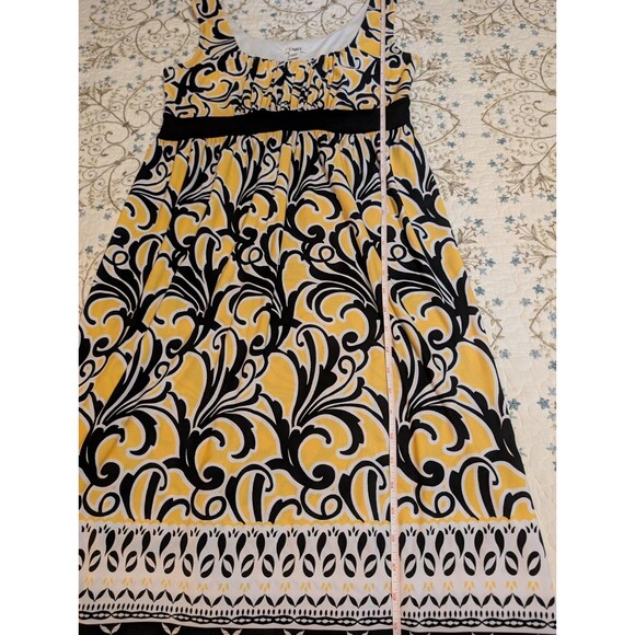 Cato Black Yellow Abstract Print Pleated Bodice A-Line Dress M Lightweight - Picture 9 of 11